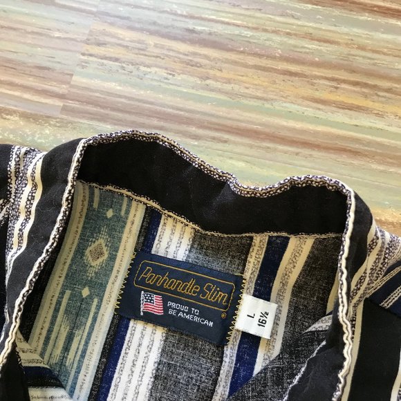 Panhandle Slim Men's Band Collar Western Shirt with Yoke Overlay Blue Stripe - Picture 5 of 6